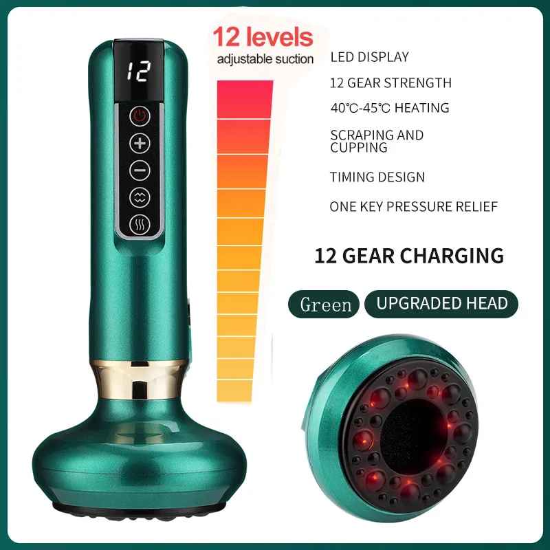 Geavanceerde Elektrische Gua Sha Massager – 12 Instelbare Zuigniveaus met Verwarmingstherapie voor Pijnverlichting en Spierontspanning