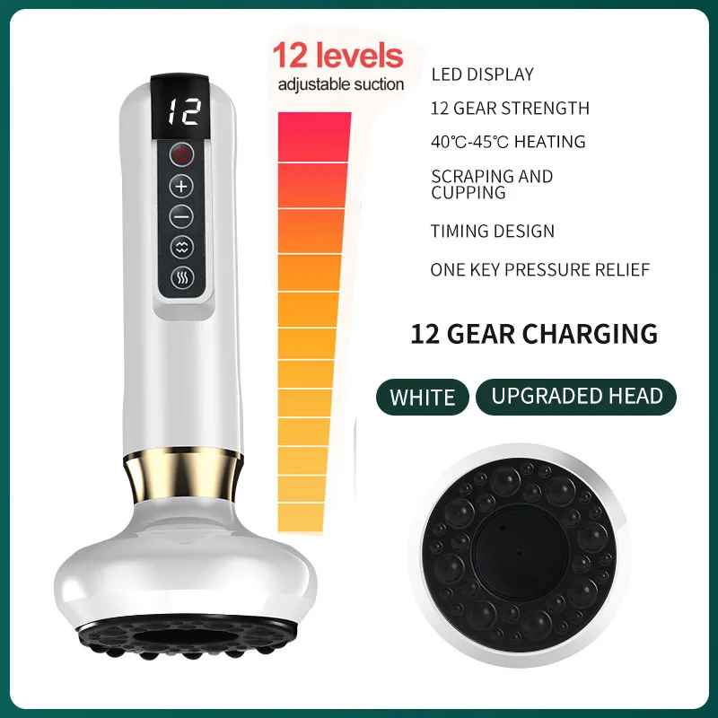 Geavanceerde Elektrische Gua Sha Massager – 12 Instelbare Zuigniveaus met Verwarmingstherapie voor Pijnverlichting en Spierontspanning
